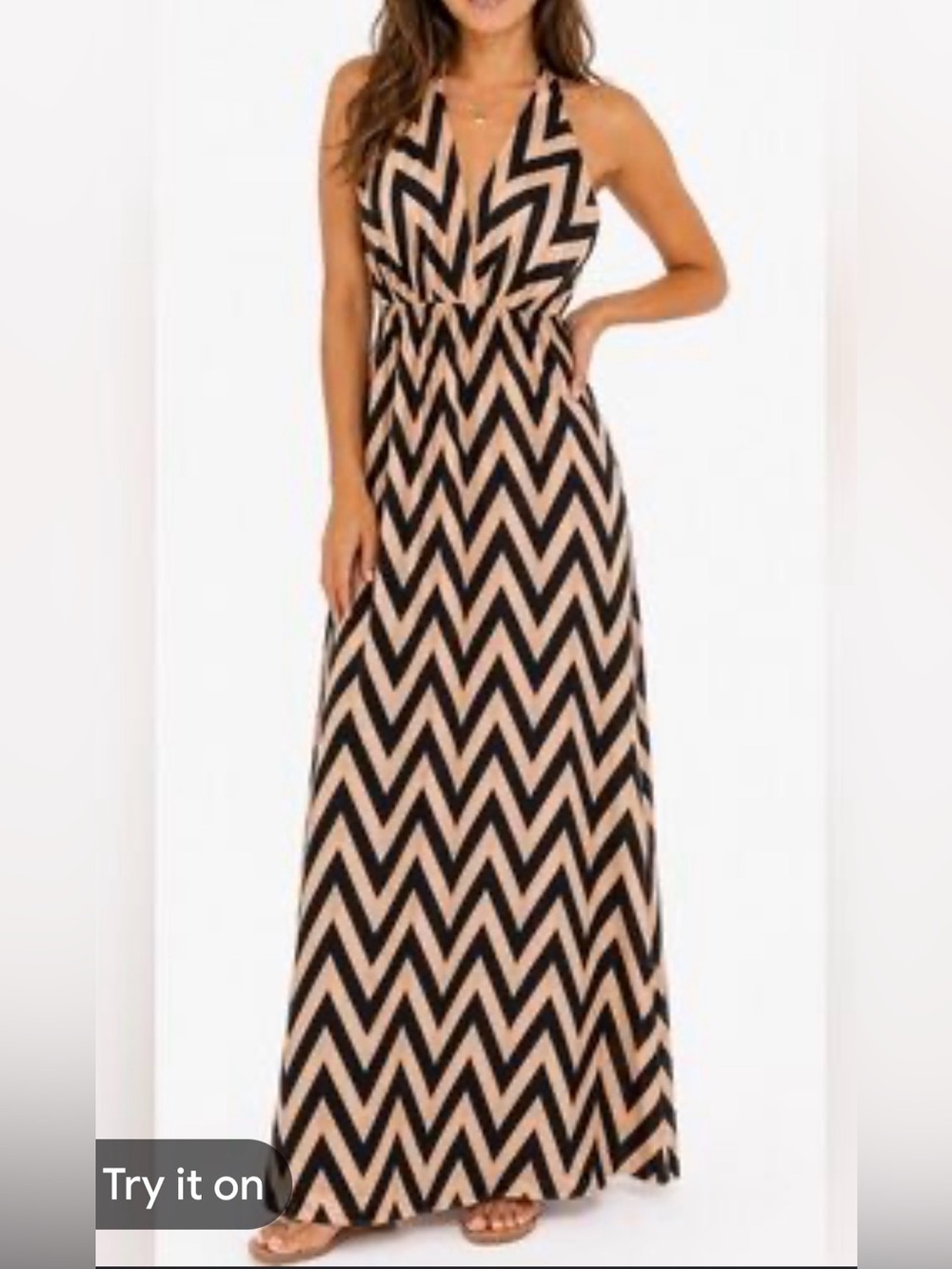 Gianni Bini Black and White Chevron Maxi Dress